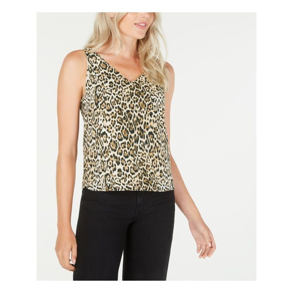 LEYDEN Womens Top Brown V Neck Animal Print Juniors XS